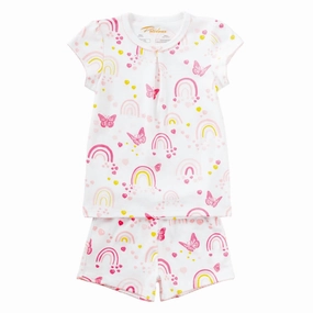 High Elasticity Fabric Kids' Summer Pajamas In Over The Rainbow