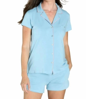Brenda Short Pajama Set In Sky Blue Loose Fit Hidden Pocket Detail