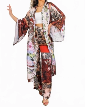 Hypoallergenic Textiles Golden Hour Boho Luxe Kimono Set Printed Duster & Wide-Leg Pants In Multi
