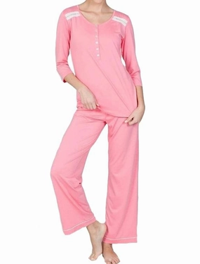 Odor Control Technology Breathable fabric Misha Elbow Sleeve Pullover Top Pajama Set In Papaya