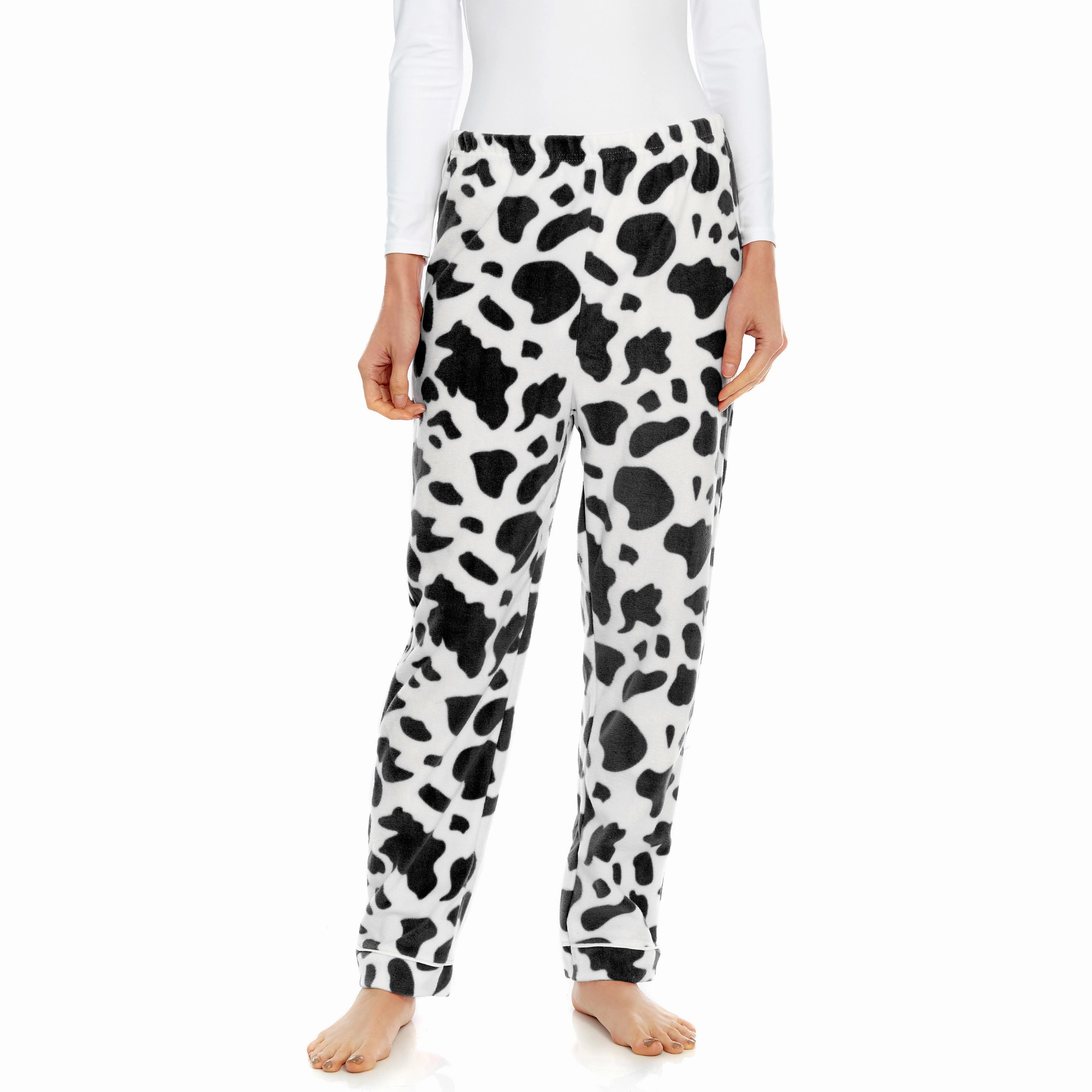 Waffle Knit Texture High Rise Fit Womens Fleece Pajama Pants Cow Black