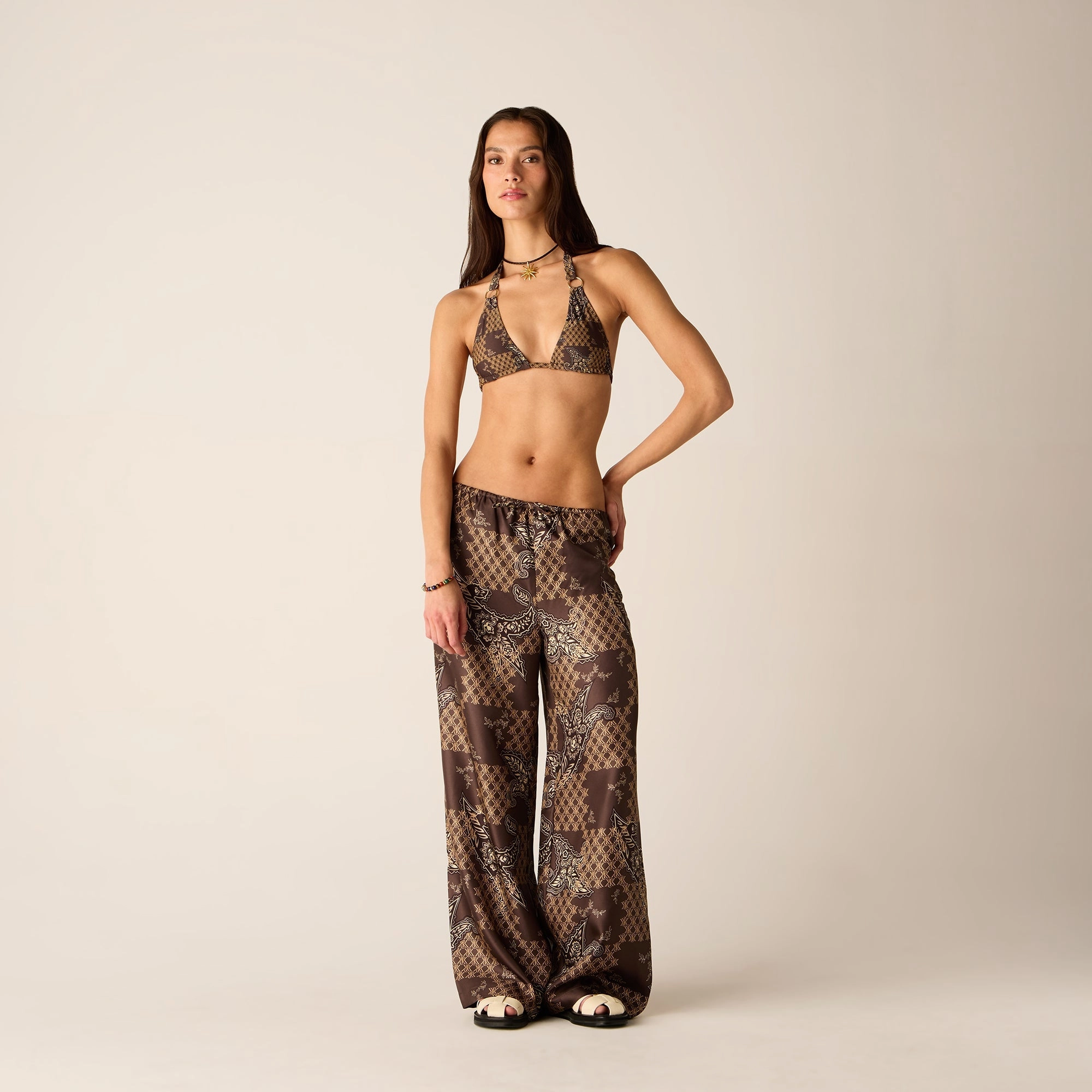 Kith Women Michi Crest Paisley Pant - Brew Easy Care Fabric Outfit Staple