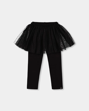 Button front Performance Wear Leggings with Tulle Skirt Black