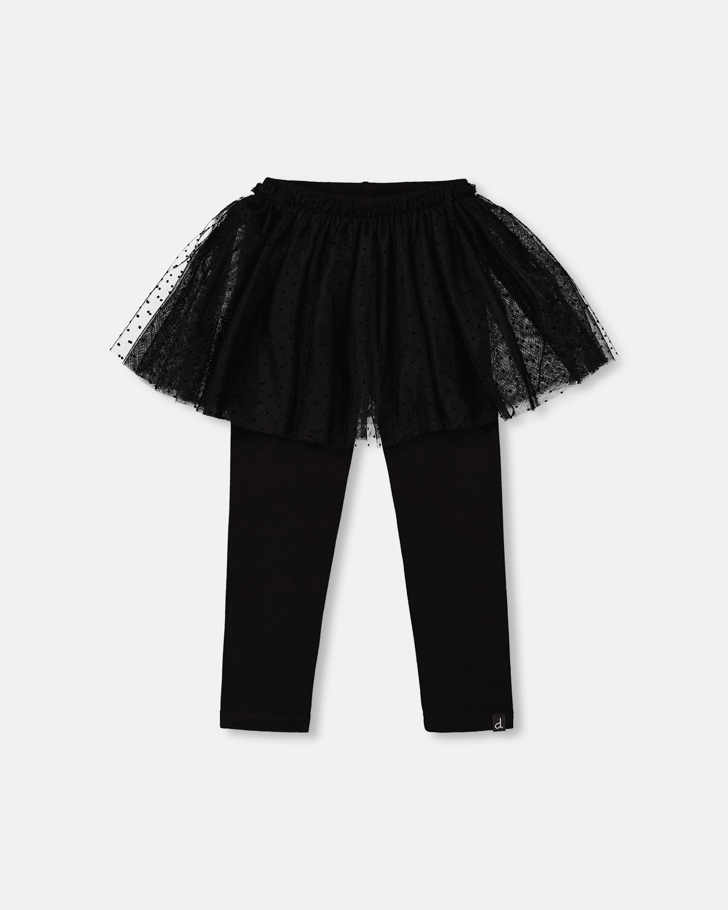 Button front Performance Wear Leggings with Tulle Skirt Black
