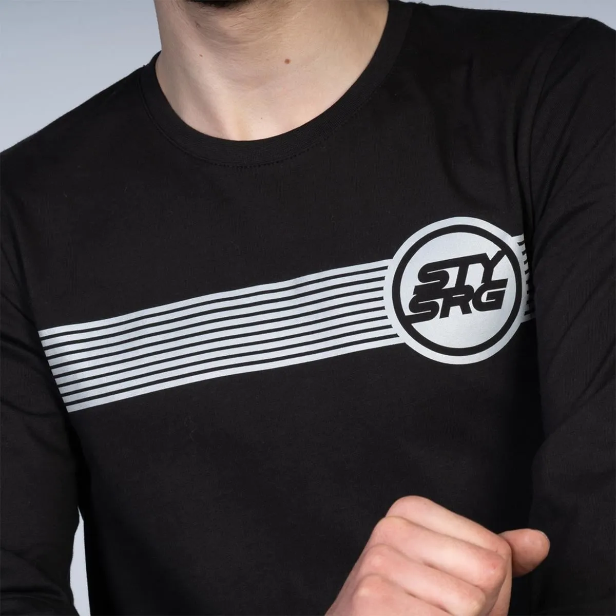Durable Material Stay Strong Icon Stripe Reflective Long Sleeve T-Shirt - Black