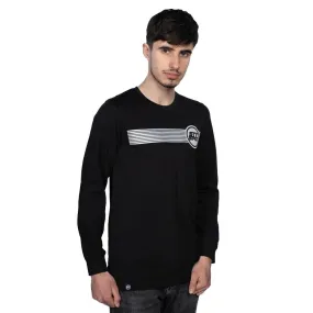 Drop Shoulder Cut Stay Strong Icon Stripe Reflective Long Sleeve T-Shirt - Black