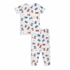 Skin Friendly Fabric Stretch Elastic Waistband Kid's Formula Pj Short Sleeve Set In White