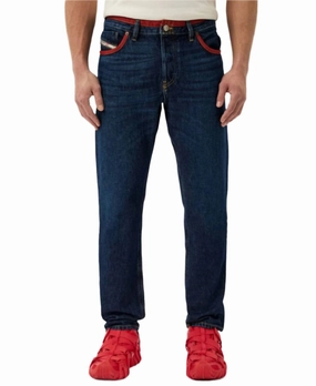 Diesel Outline Straight Leg Denim Jeans In Blue/orange Easy Style Textured Party Look Soft