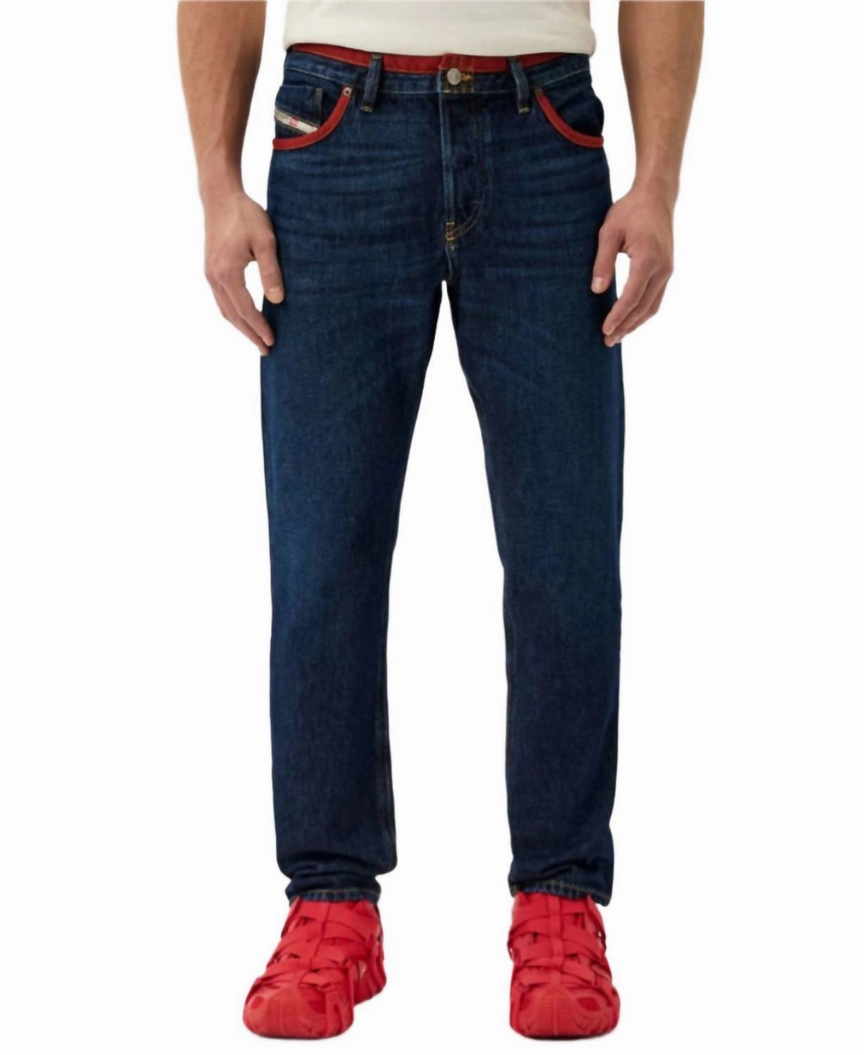 Diesel Outline Straight Leg Denim Jeans In Blue/orange Easy Style Textured Party Look Soft