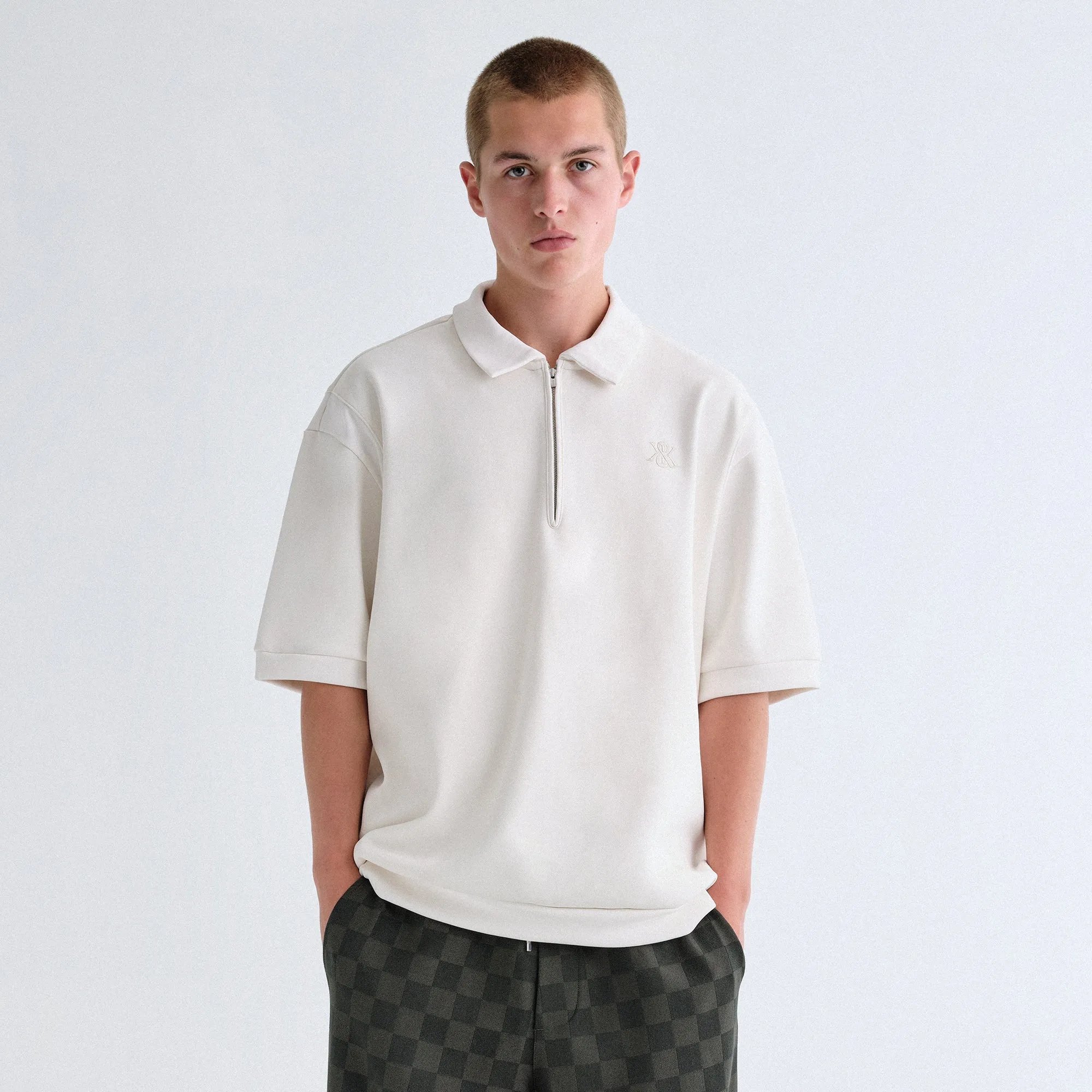 Performance Polo Kith Zip-Front Performance Knit Ethan Polo - Sandrift