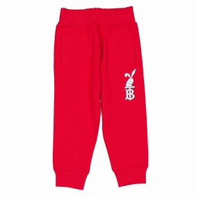 Burberry Girls Bright Red Jersey Cotton Rabbit Joggers Flat Lock Stitching SeamlessConstruction