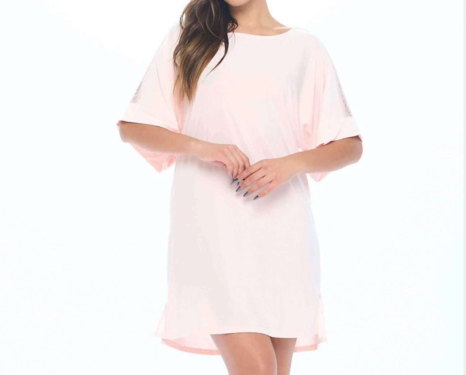 Oversized Comfort Crew Neckline Cooling Kimono Pajama Gown In Iced Rose