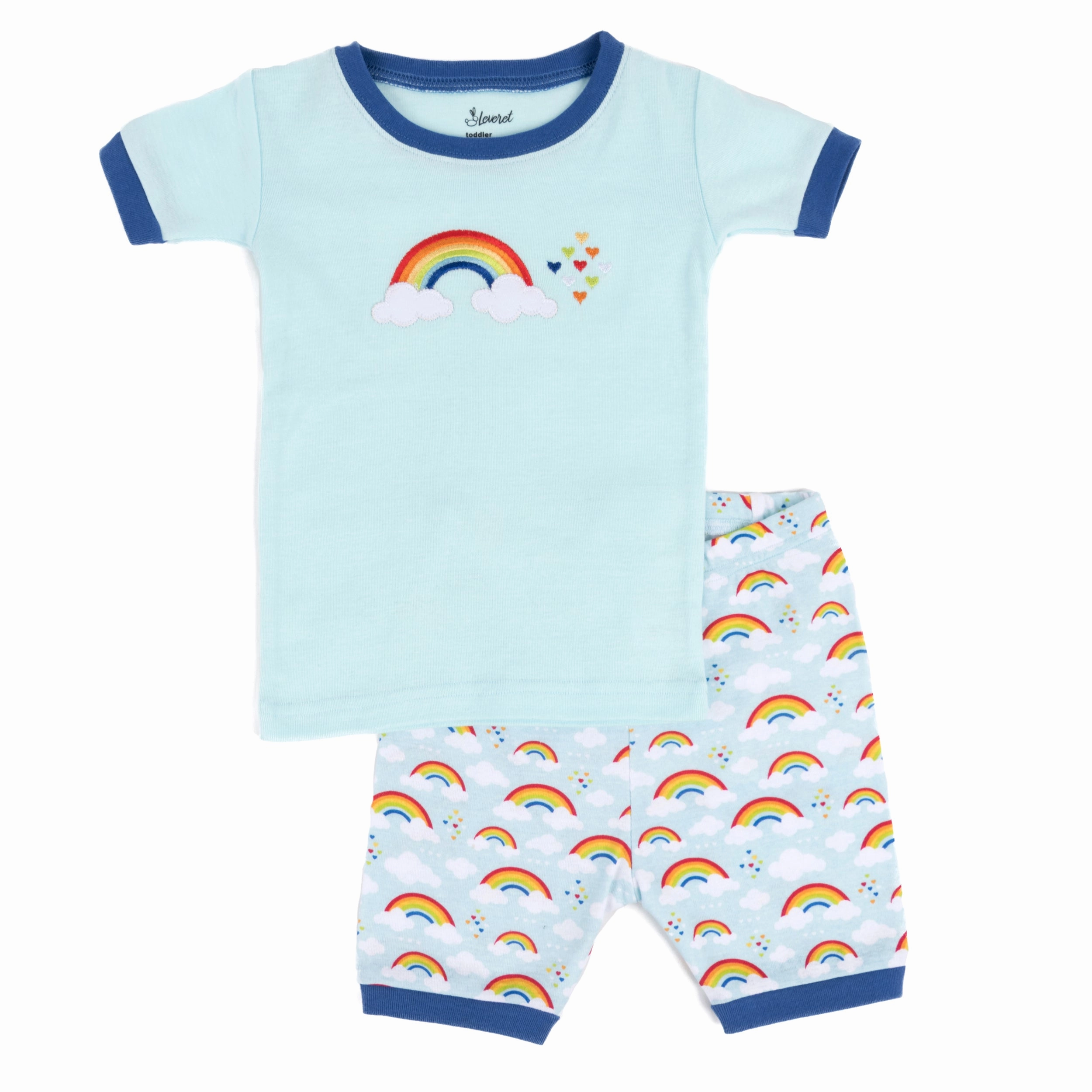 Sustainable Manufacturing Kids Two Piece Cotton Short Pajamas Blue Rainbow