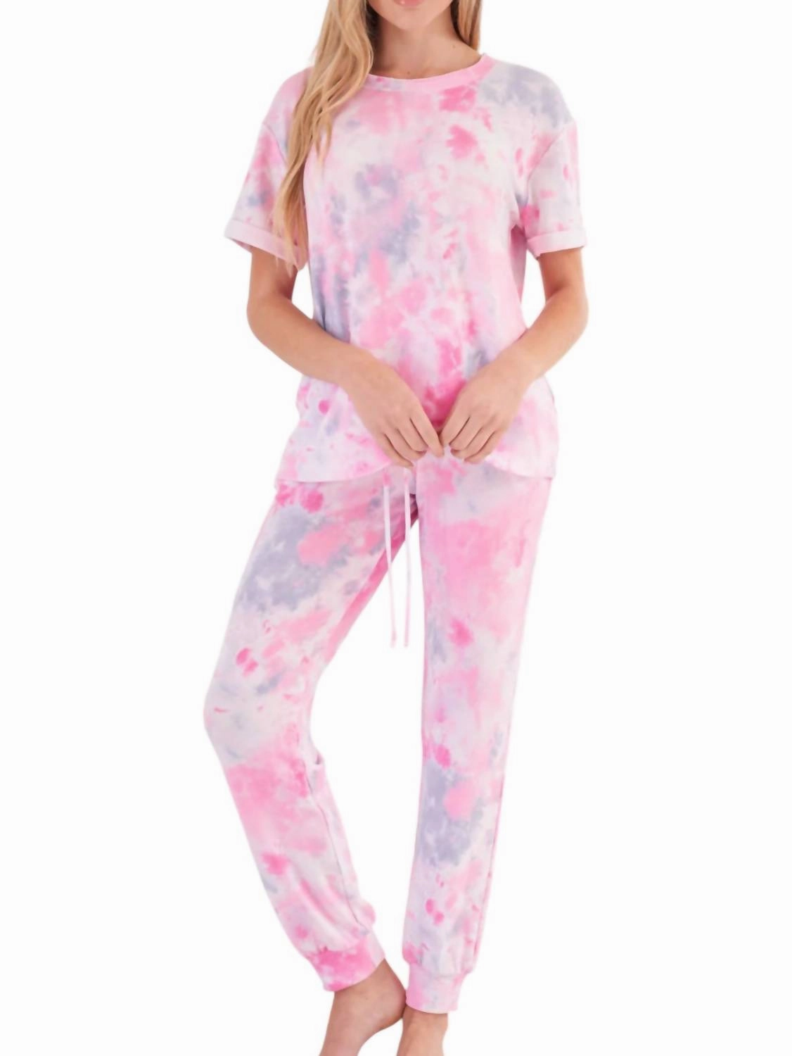 All Day Comfort Tamara Tie Dye Loungewear Set In Pink