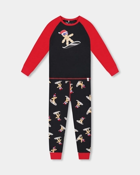 Two-Piece Organic Cotton Pajama Set Black Cookie Print High Breathability Knit HighWaisted Design
