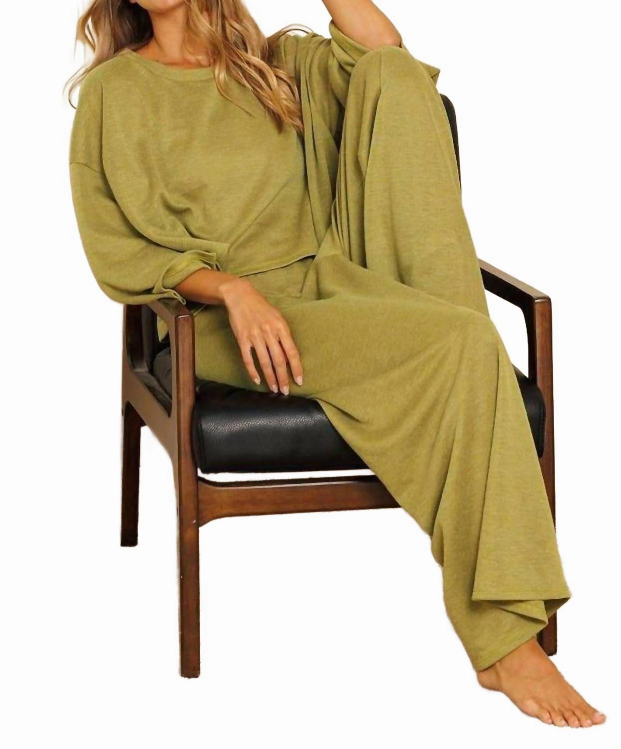 Lightweight Thermal Regulating Wide Leg Pants With Cropped Top Set In Kiwi