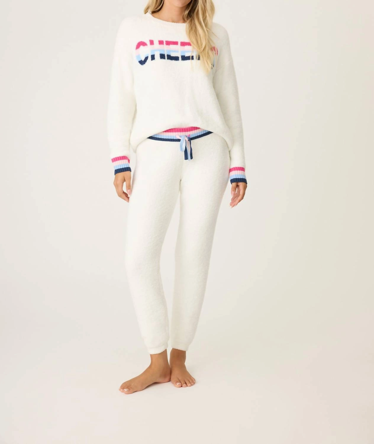Ribbed Cuffs Cheers Marshmallow Party Lounge Set In White