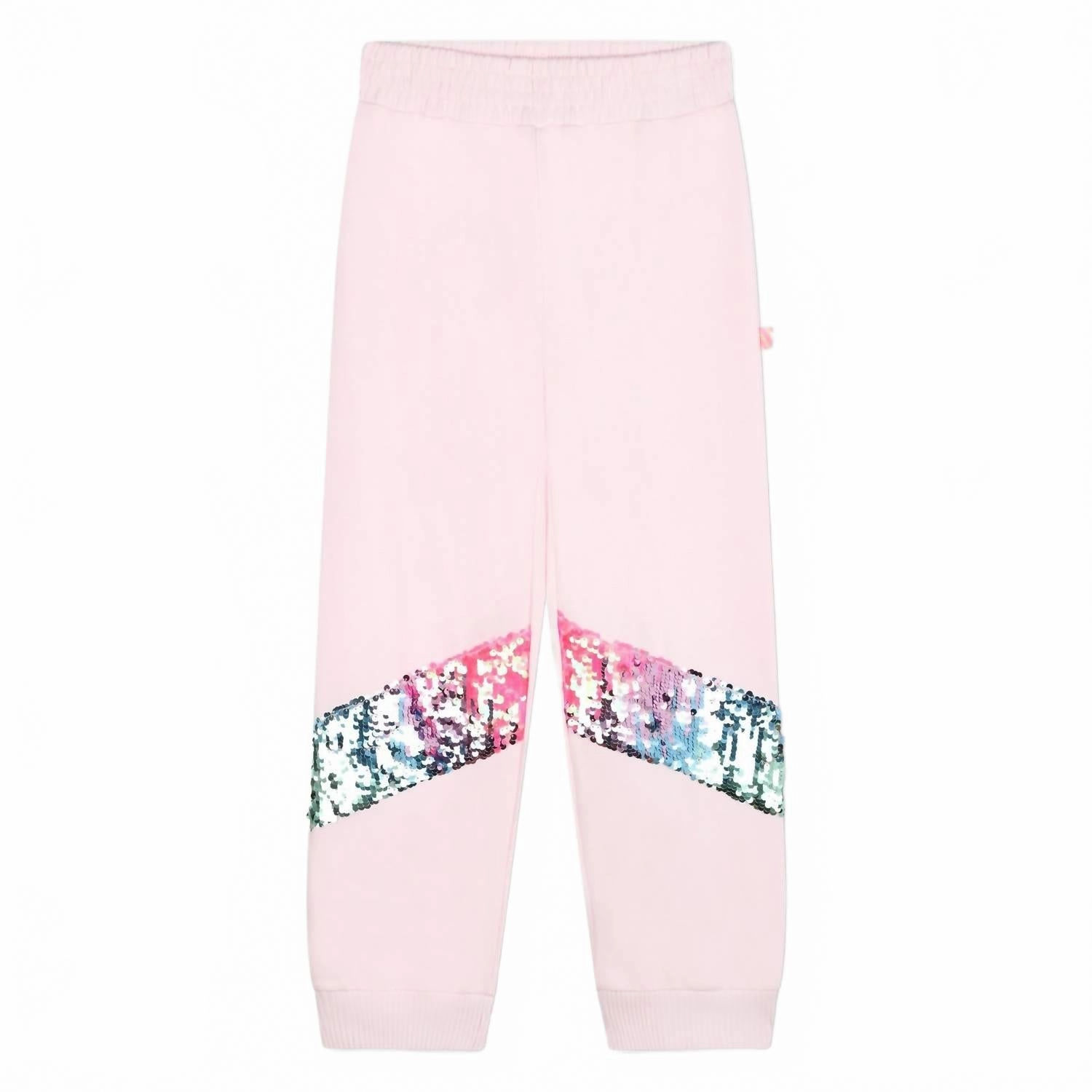 Wide Leg Girls Sequin-Embellished French Terry Joggers In Pink
