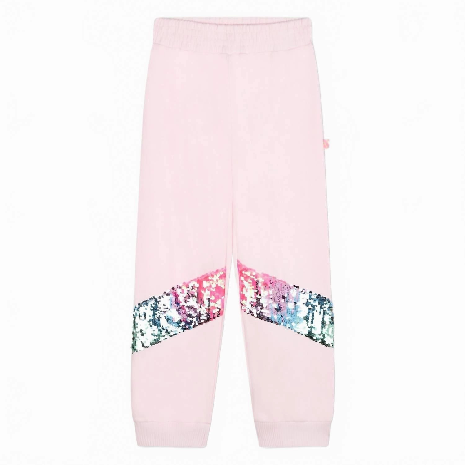 Girls Sequin-Embellished French Terry Joggers In Pink Moisture Lock Technology Comfort Fit