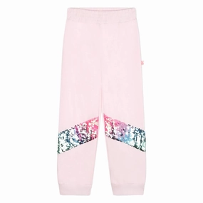 Girls Sequin-Embellished French Terry Joggers In Pink Moisture Lock Technology Comfort Fit