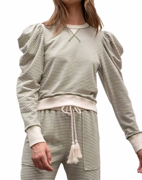 Loose Fit Striped Contrast Lounge Pajama Set In Olive Green
