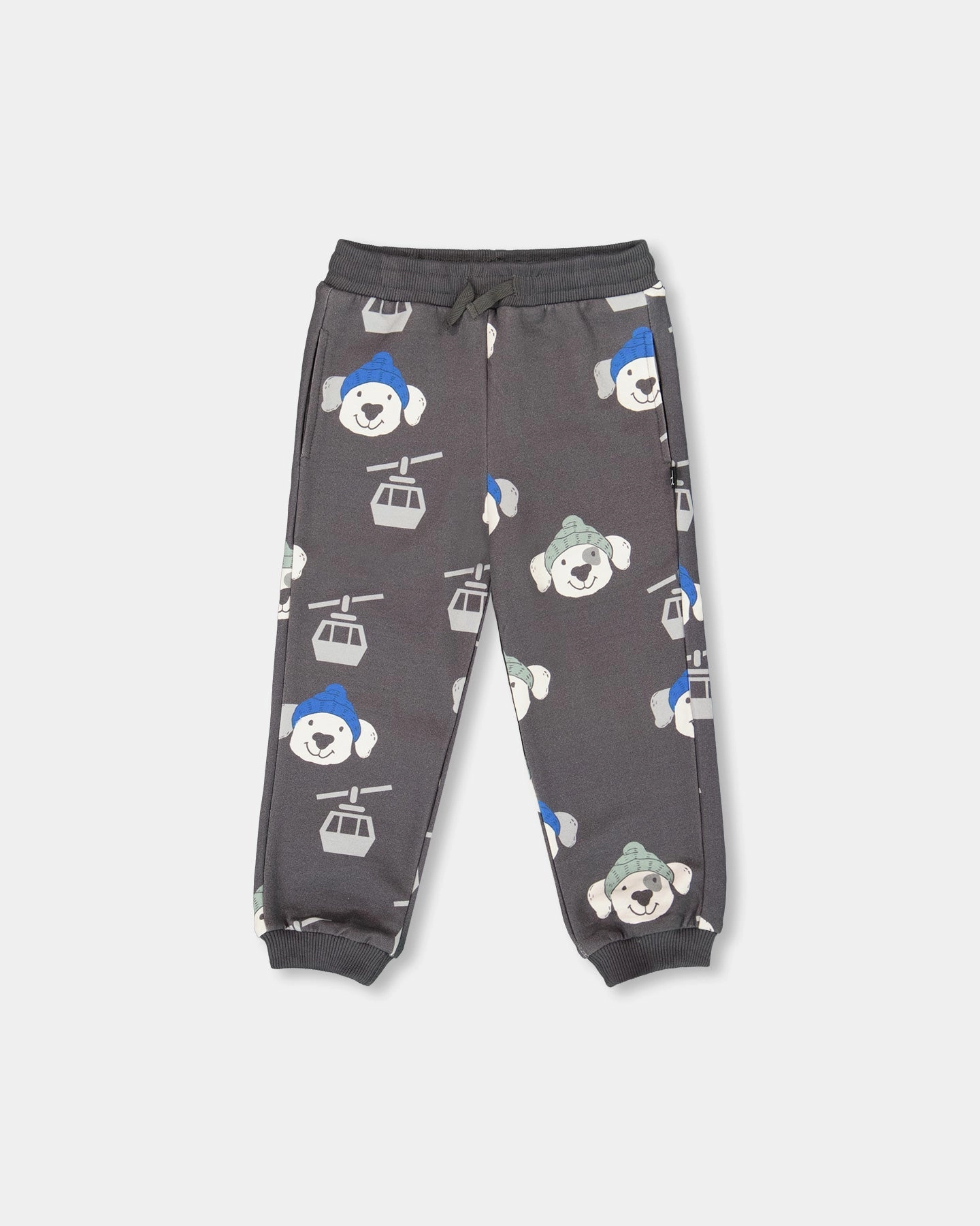 Fleece Sweatpants Gray Dog Print Relaxed Wearable