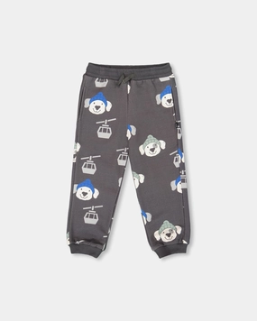 Functional Comfort Wear Fleece Sweatpants Gray Dog Print