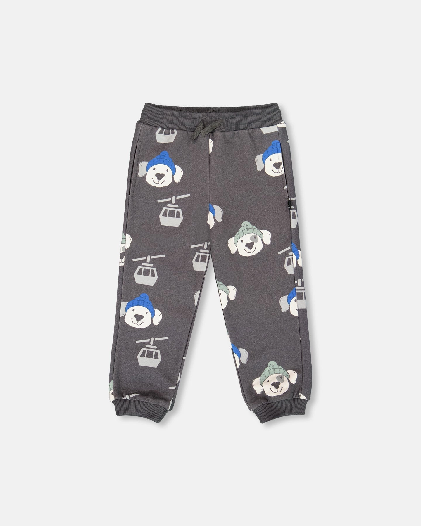 Fleece Sweatpants Gray Dog Print Durable Waistband Boho chic