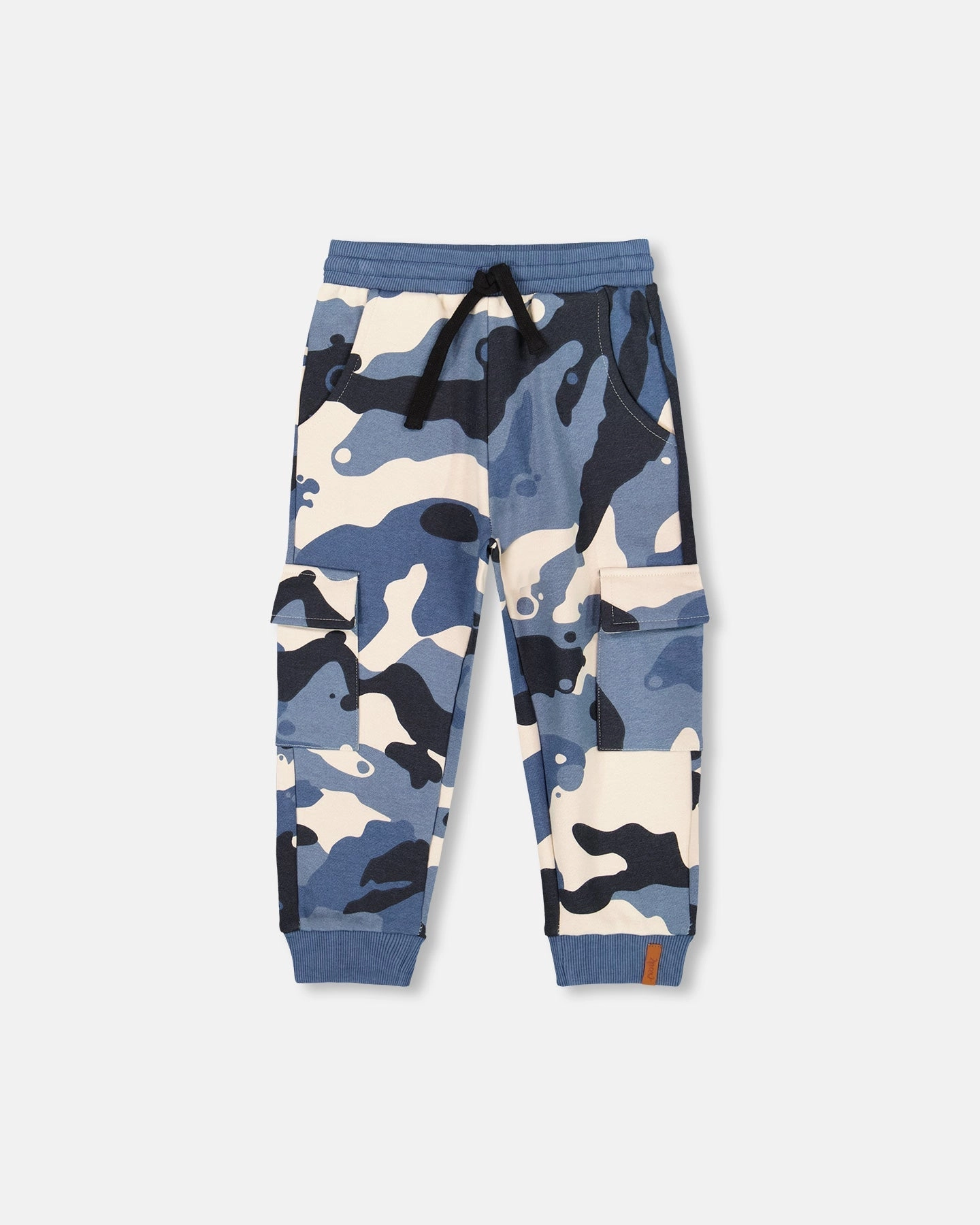 Functional Style Mid-rise fit Fleece Sweatpants with Cargo Pockets Blue Camouflage