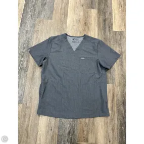 Wool Sweater Interlock Stitching Scrub Top Short Sleeve By Figs In Grey, Size: L