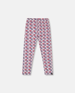 Organic Cotton Leggings Blue Apple Print Air Flow Decorative stitching