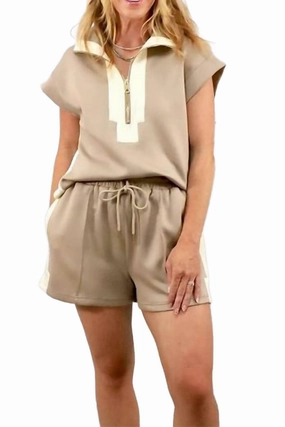 Lightweight Thermal Regulating On The Go Top & Shorts Set In Taupe