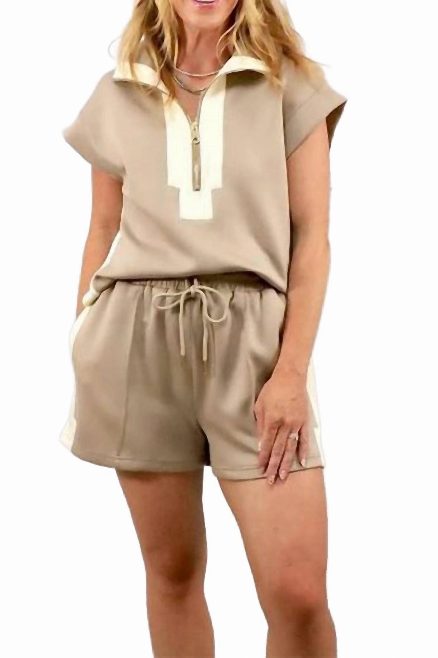 Lightweight Thermal Regulating On The Go Top & Shorts Set In Taupe