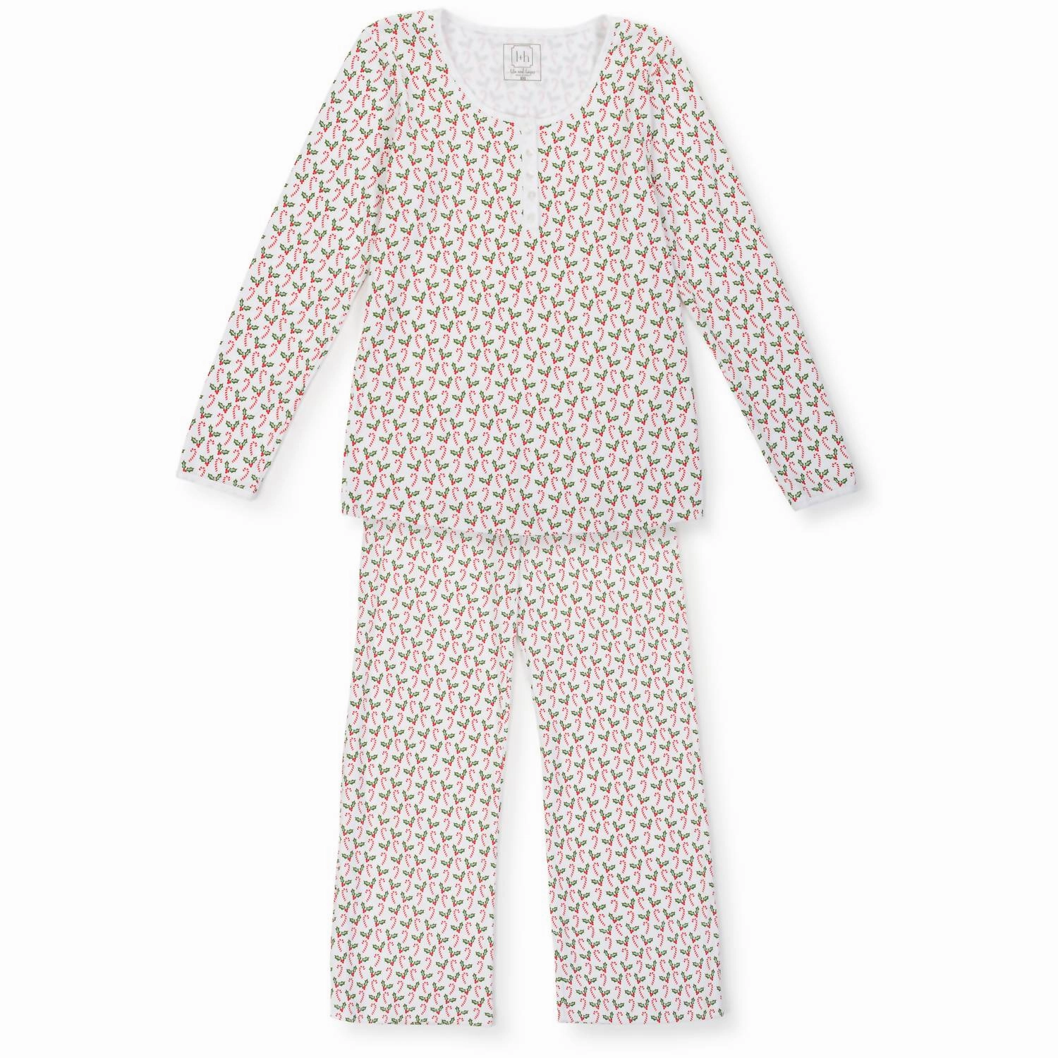 Women's Christmas Pajama Set In Candy Cane & Holly Reinforced Edges Oversized Comfort