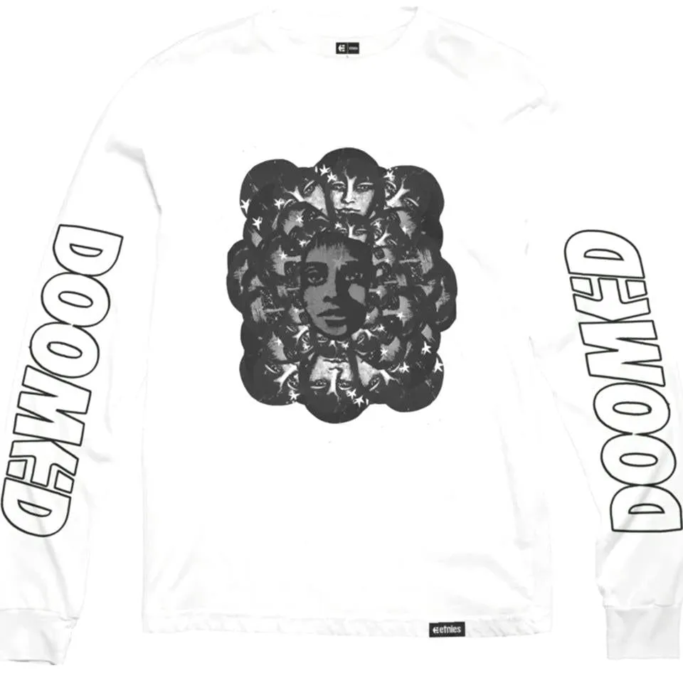 Vibrant Prints Daily Trend Look Etnies Doomed Long Sleeve T-Shirt - White