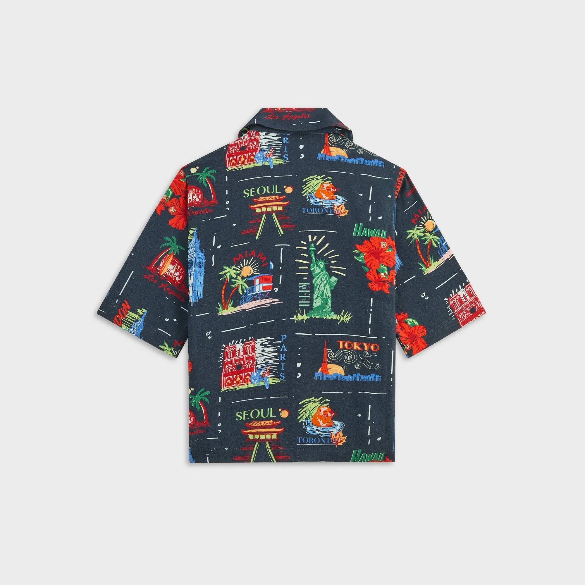Kith Kids Souvenir Stamp Thompson Camp Shirt - Nocturnal Hidden Button Placket Round Collar