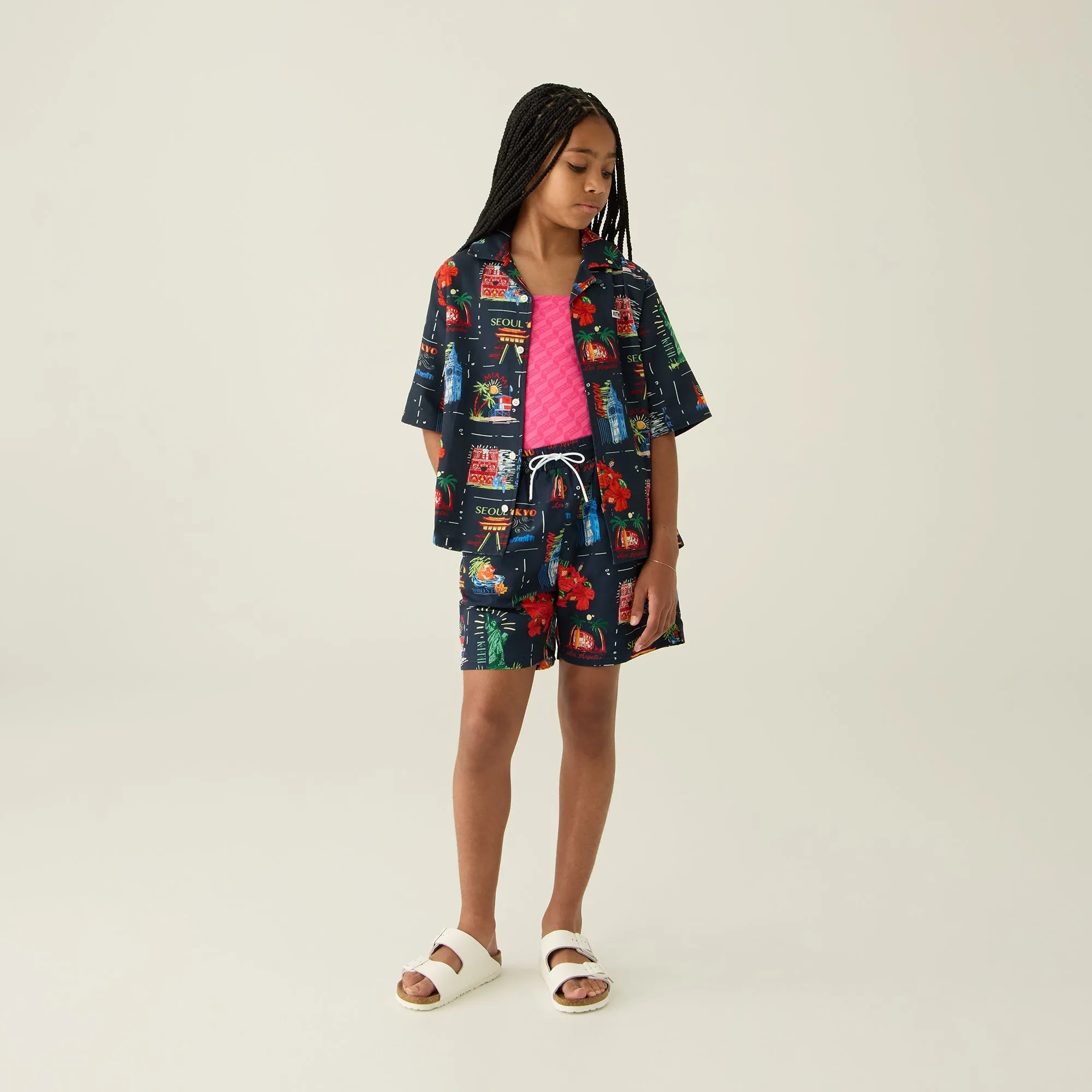 Patterned Design Kith Kids Souvenir Stamp Thompson Camp Shirt - Nocturnal