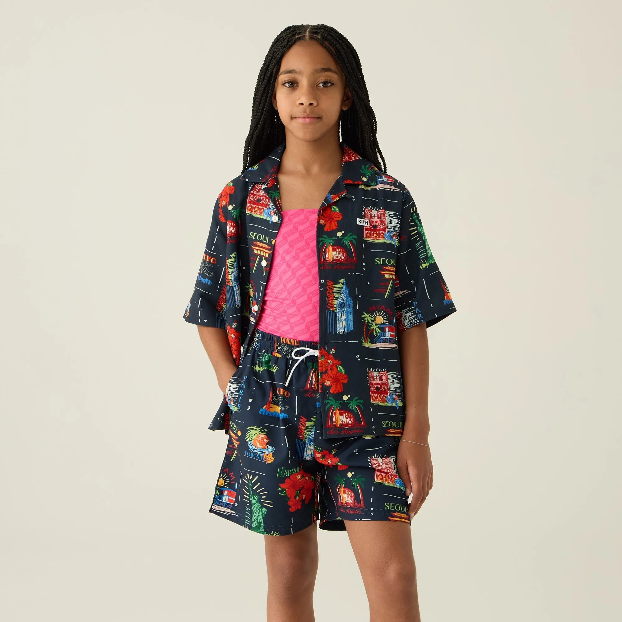Designer Look Kith Kids Souvenir Stamp Thompson Camp Shirt - Nocturnal