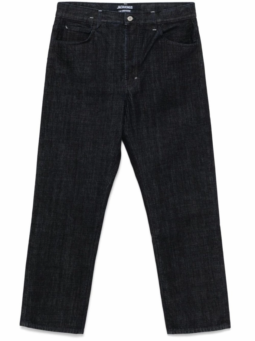Layered Look Outdoor Casual Indigo Cotton Jeans With Five-Pocket Design