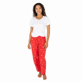 Christmas Womens Fleece Pajama Pants Snowflake Durable Reinforced Edging