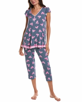 HighWaisted Design Sustainable Material Ellen Tracy 2pc Top & Cropped Pant Sleep Set