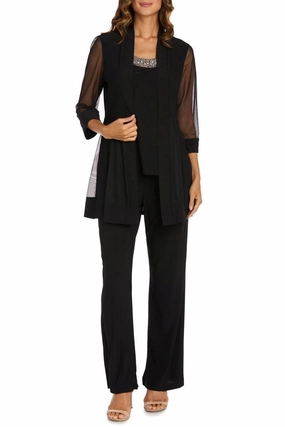 UltraSoft Brushed Interior Quick Dry Technology Embellished Neck 2-Piece Pants Suit In Black