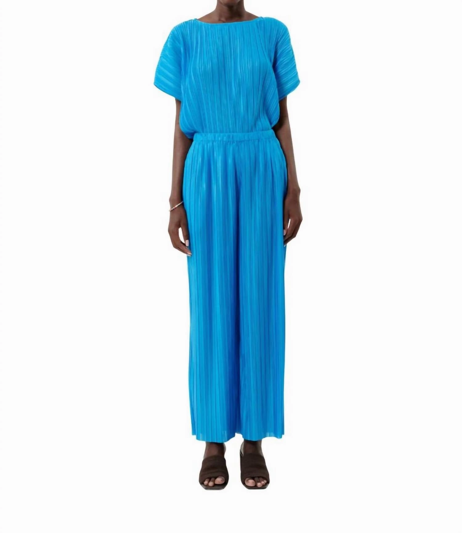 Prissie Pleated Pant Set In Azure elastic waistband