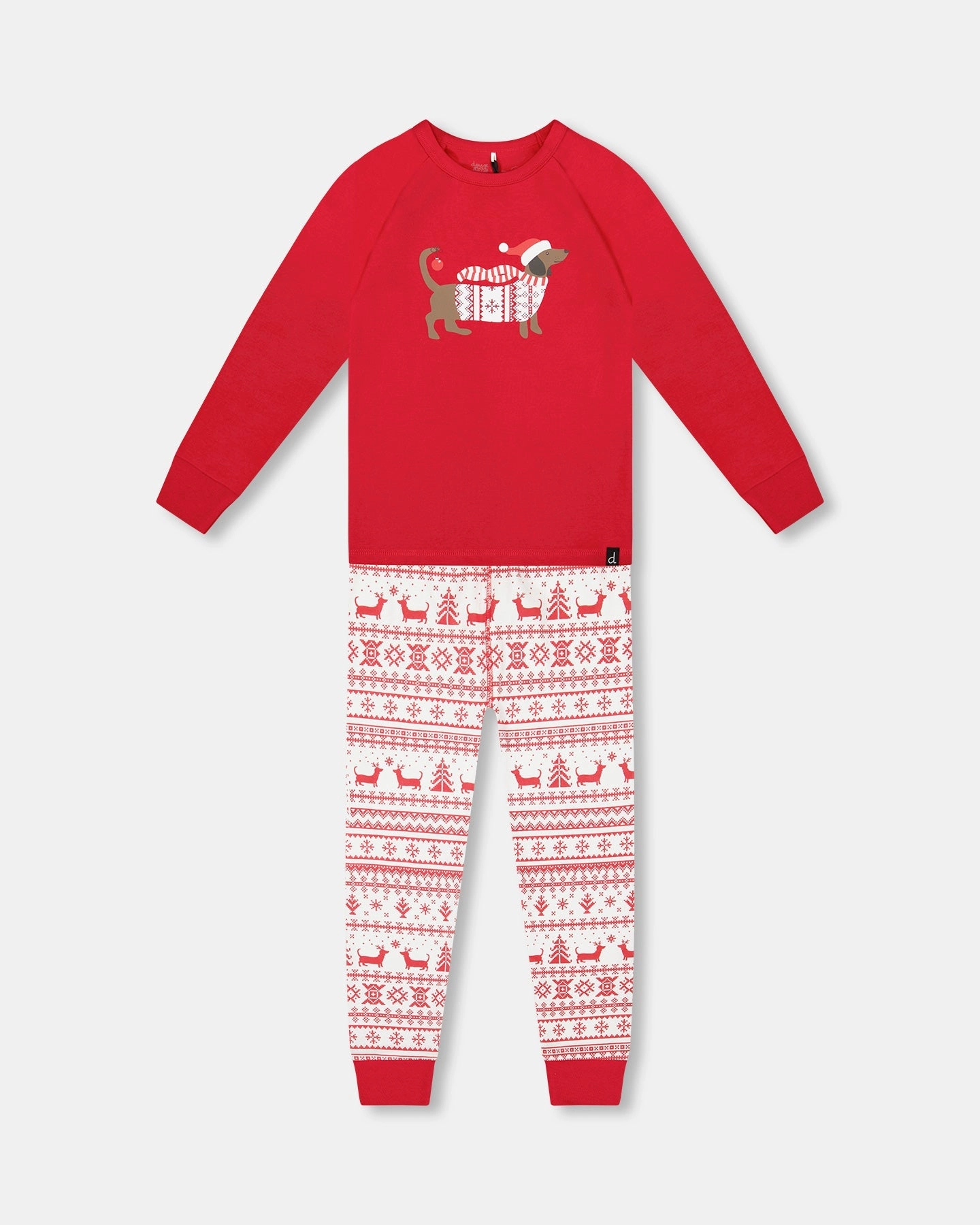 Organic Cotton Two-Piece Pajama Set Red and White Fairisle Breathable Mesh Panels