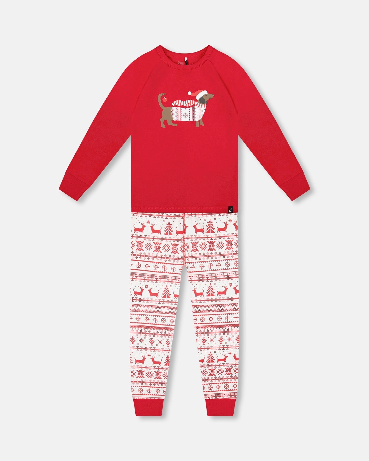 Organic Cotton Two-Piece Pajama Set Red and White Fairisle Non Chafe Seams