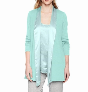 MoistureWicking Technology High Elasticity Fabric Shelby Satin Trimmed Robe With Pockets In Aqua