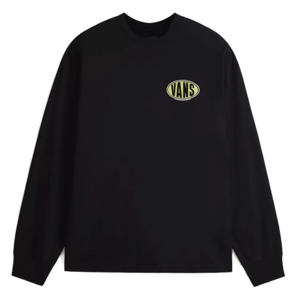 Crew Neck Design Minimal Fashion Vans Spray On Long Sleeve T-shirt - Black