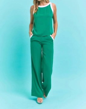 Aubrey Woven Top And Pants Set In Green Airflow Optimized Texture