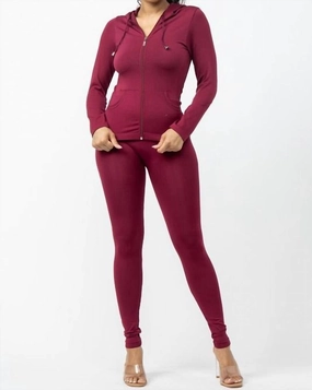 Stretchable Cuffs Seamless Hoodie And Legging Lounge Set In Plum