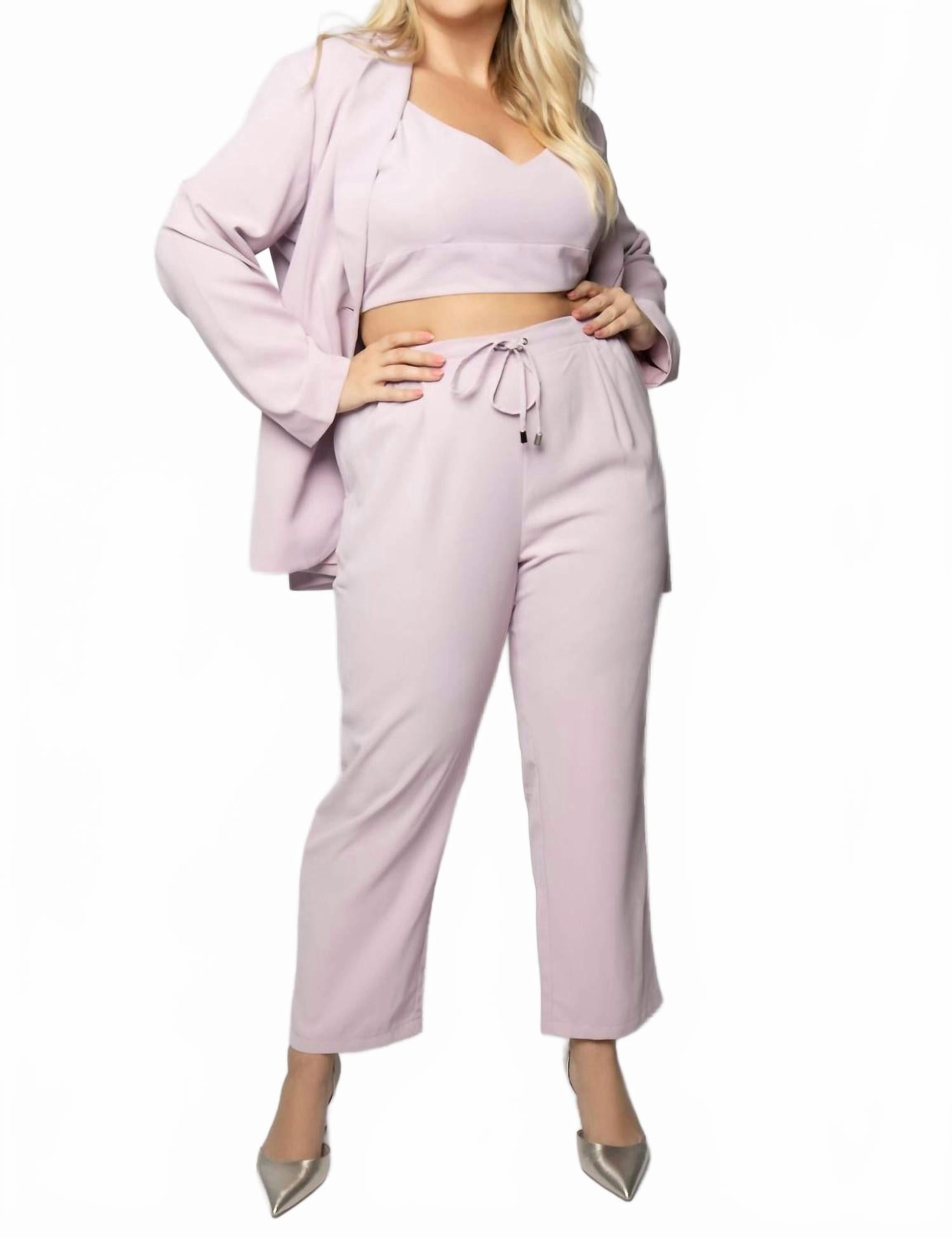 Durable Blends 3 Piece Woven Pants Suit - Plus In Light Violet